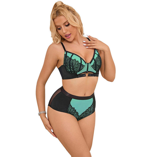 Subblime Ensemble Soutien-gorge en Cuir Verni Vert avec Fermeture Éclair S/m (vue 2)