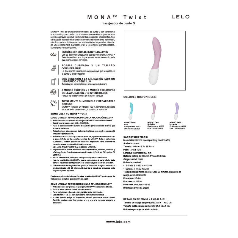 Lelo Mona Twist Vibrateur Point G Rechargeable Contrôlé par Application Lavande (vue 8)