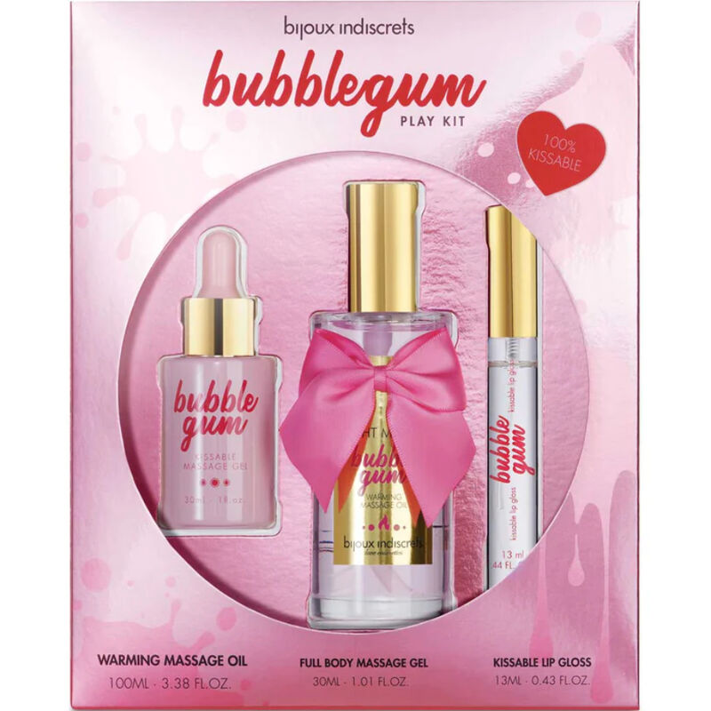Bijoux Indiscrets Kit de Jeu Bubblegum avec Huile, Gel et Brillant Lèvres