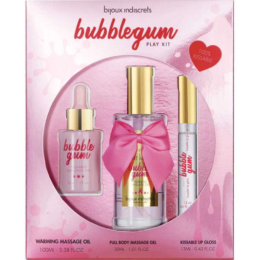 Bijoux Indiscrets Kit de Jeu Bubblegum avec Huile, Gel et Brillant Lèvres