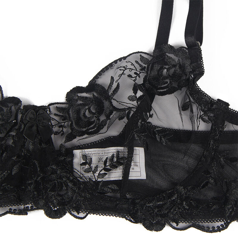 Subblime Ensemble 3 Pièces Soutien-gorge + String + Jarretière Imprimé Floral Noir S/m (vue 10)
