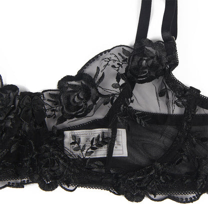 Subblime Ensemble 3 Pièces Soutien-gorge + String + Jarretière Imprimé Floral Noir S/m (vue 10)