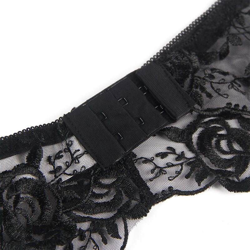 Subblime Ensemble 3 Pièces Soutien-gorge + String + Jarretière Imprimé Floral Noir S/m (vue 11)