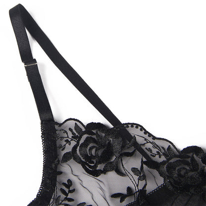 Subblime Ensemble 3 Pièces Soutien-gorge + String + Jarretière Imprimé Floral Noir S/m (vue 12)