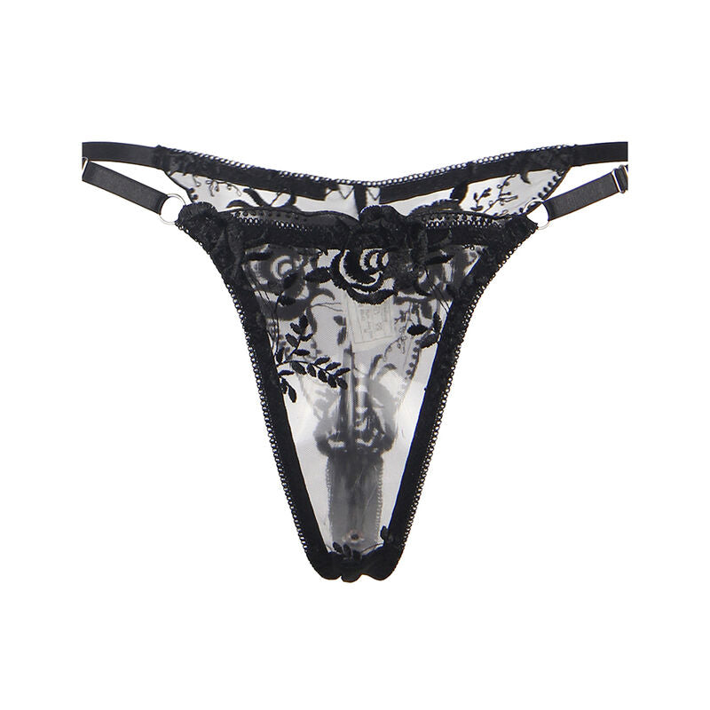 Subblime Ensemble 3 Pièces Soutien-gorge + String + Jarretière Imprimé Floral Noir S/m (vue 8)