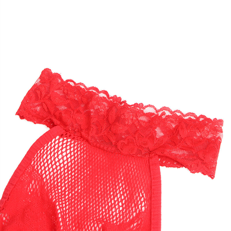 Subblime Bodystocking Résille et Dentelle sans Fourrure Col Montant Rouge Taille Unique (vue 7)