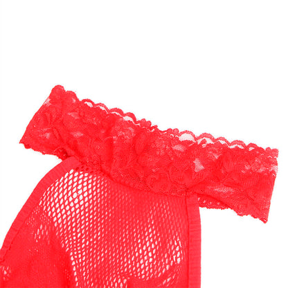 Subblime Bodystocking Résille et Dentelle sans Fourrure Col Montant Rouge Taille Unique (vue 7)