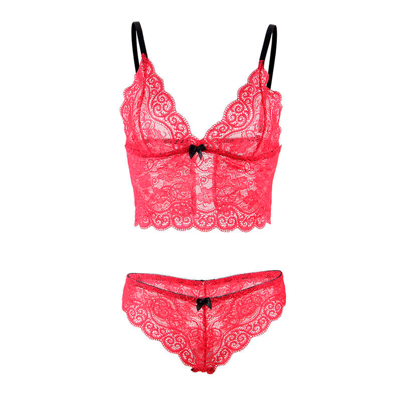 Subblime Chemisier de Nuit en Soie et Dentelle + Culotte Rouge S/m (vue 7)