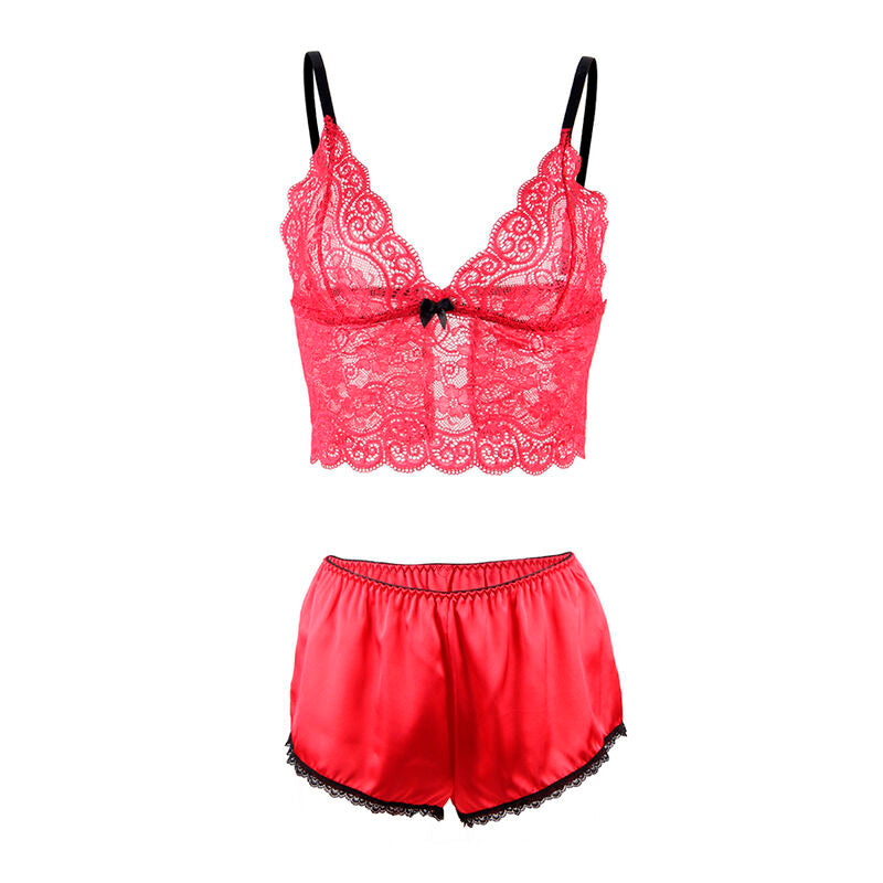 Subblime Chemisier de Nuit en Soie et Dentelle + Culotte Rouge S/m (vue 5)