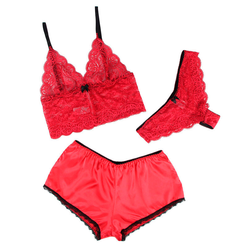 Subblime Chemisier de Nuit en Soie et Dentelle + Culotte Rouge S/m (vue 3)