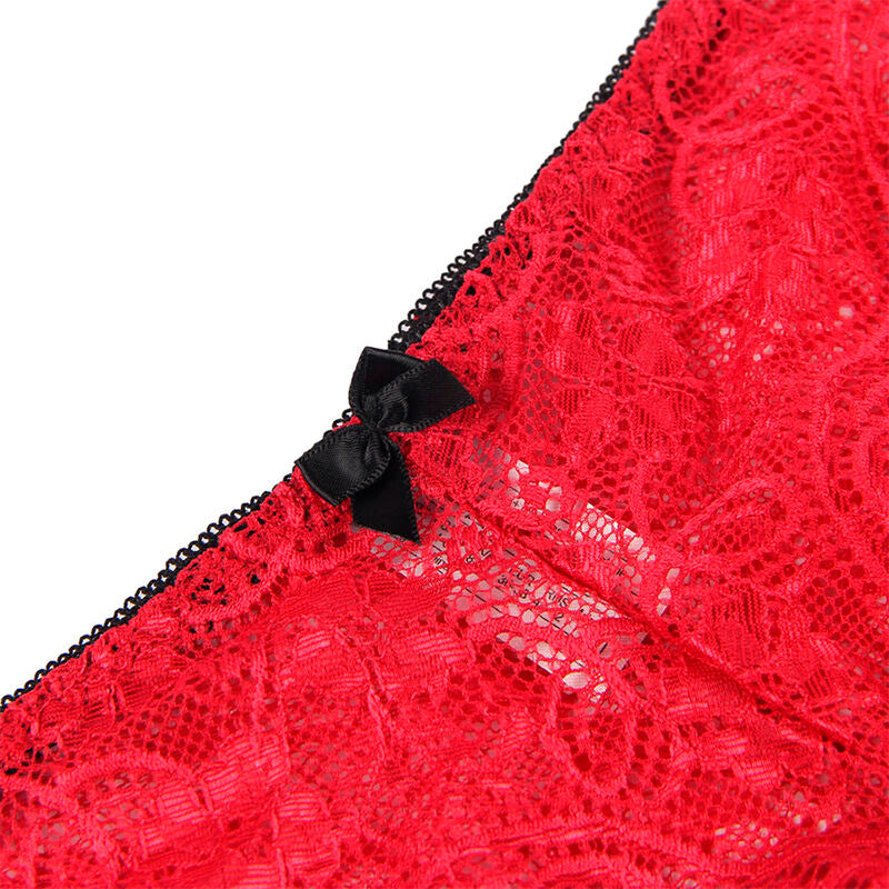 Subblime Chemisier de Nuit en Soie et Dentelle + Culotte Rouge L/xl (vue 11)