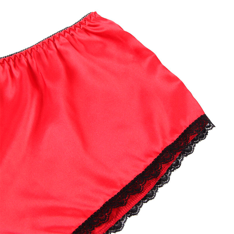 Subblime Chemisier de Nuit en Soie et Dentelle + Culotte Rouge L/xl (vue 9)