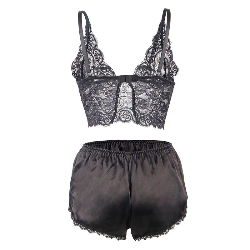 Subblime Chemisier de Nuit en Soie et Dentelle + Culotte Noire L/xl (vue 6)
