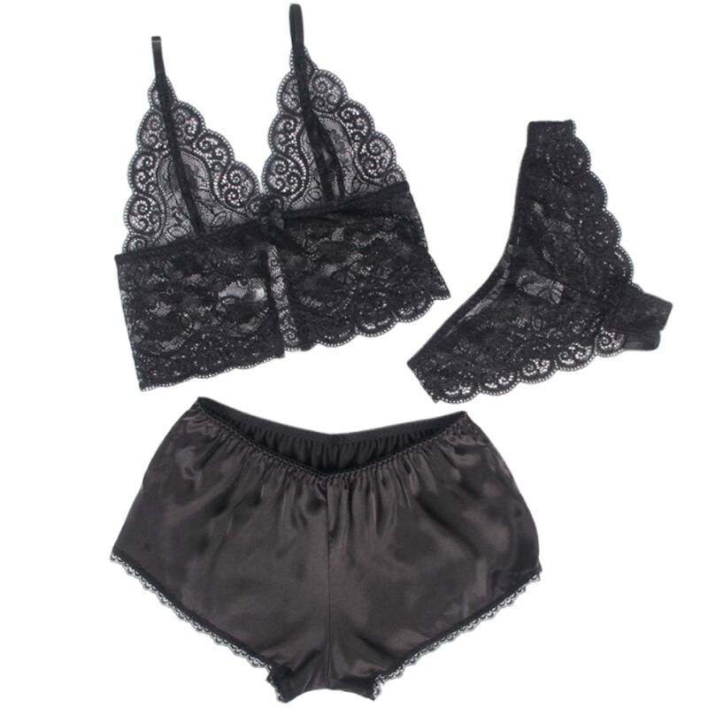 Subblime Chemisier de Nuit en Soie et Dentelle + Culotte Noire S/m (vue 3)