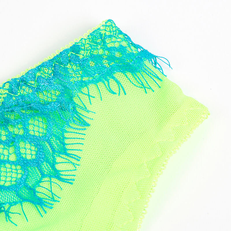 Subblime Ensemble Soutien-gorge avec Lignes Dentelle et Jarretelle Vert et Bleu L/xl (vue 9)