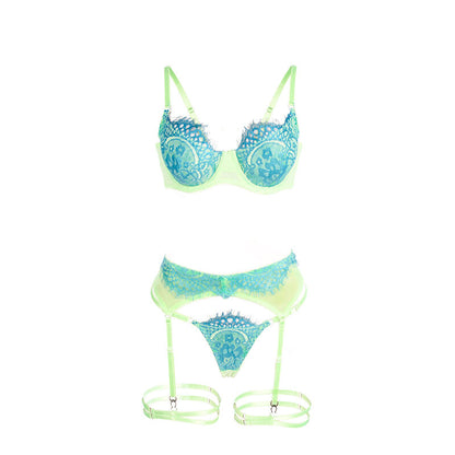 Subblime Ensemble Soutien-gorge avec Lignes Dentelle et Jarretelle Vert et Bleu L/xl (vue 7)