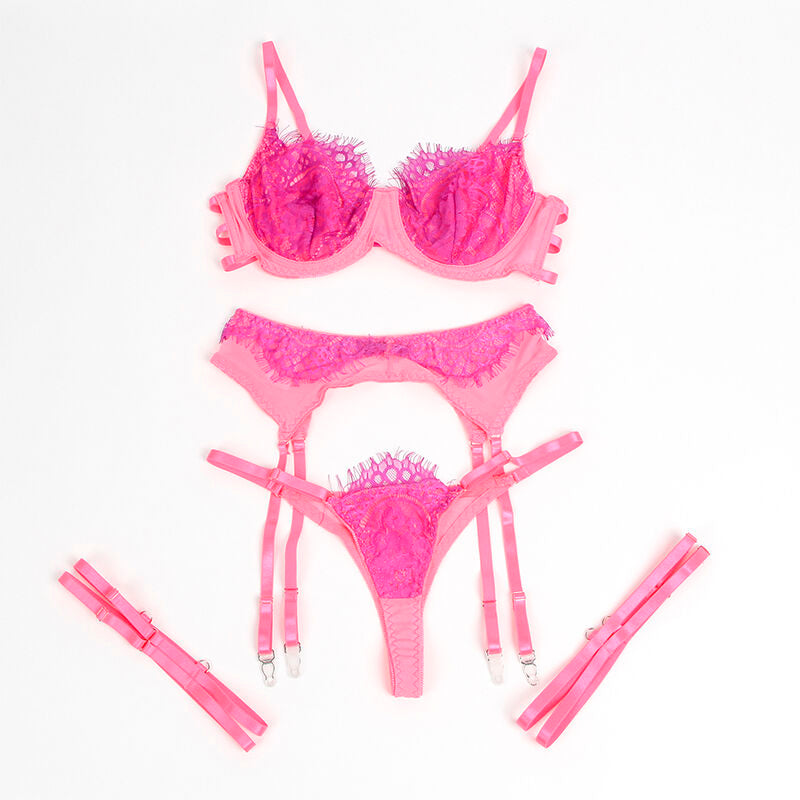 Subblime Ensemble Soutien-gorge avec Dentelle et Liens Jarretelles Rose et Violet S/m (vue 8)