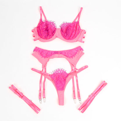 Subblime Ensemble Soutien-gorge avec Dentelle et Liens Jarretelles Rose et Violet S/m (vue 8)