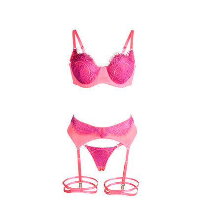 Subblime Ensemble Soutien-gorge avec Dentelle et Liens Jarretelles Rose et Violet S/m (vue 6)