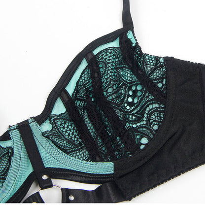 Subblime Ensemble Soutien-gorge en Cuir Verni Vert avec Fermeture Éclair S/m (vue 8)