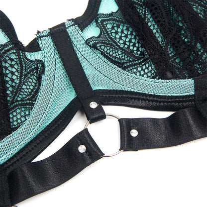 Subblime Ensemble Soutien-gorge en Cuir Verni Vert avec Fermeture Éclair S/m (vue 9)