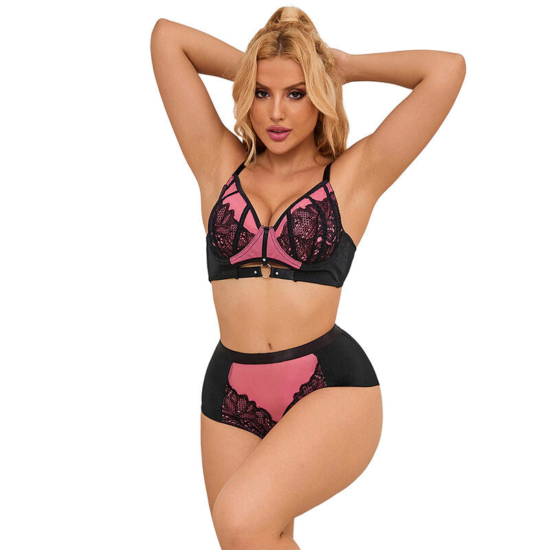 Subblime Ensemble Soutien-gorge en Cuir Verni Rose avec Fermeture Éclair S/m