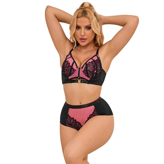 Subblime Ensemble Soutien-gorge en Cuir Verni Rose avec Fermeture Éclair S/m
