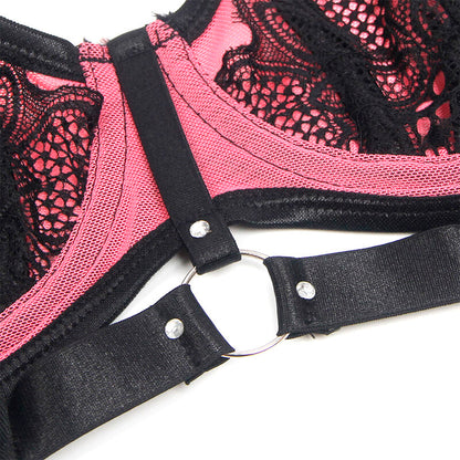 Subblime Ensemble Soutien-gorge en Cuir Verni Rose avec Fermeture Éclair S/m (vue 9)
