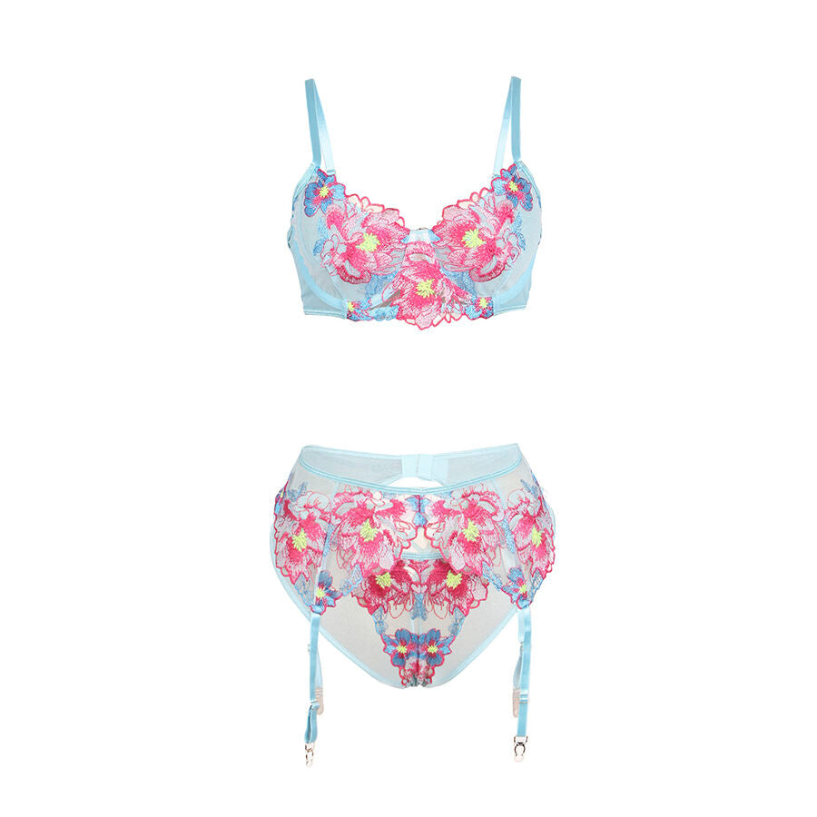 Subblime Ensemble Soutien-gorge et Porte-jarretelles Brodé Fleurs Rose L/xl (vue 5)