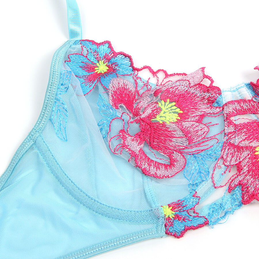 Subblime Ensemble Soutien-gorge et Porte-jarretelles Brodé Fleurs Rose L/xl (vue 6)
